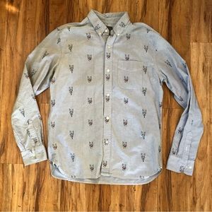 CAT PRINT Button down shirt denim chambray 40